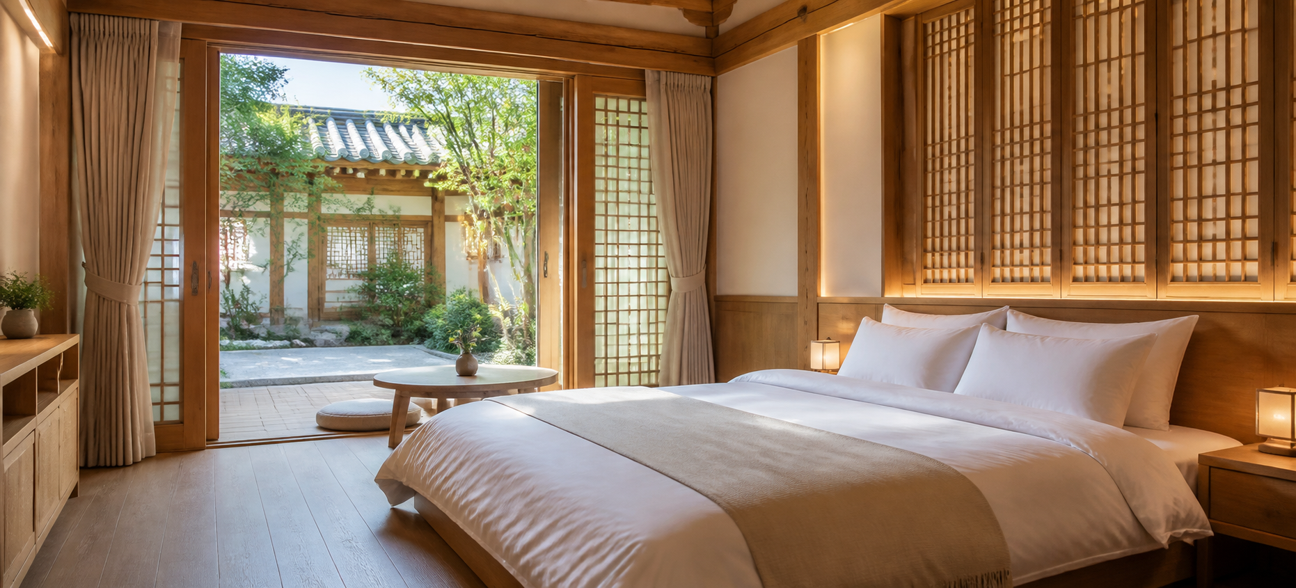 A premium contemporary hanok stay room in Korea